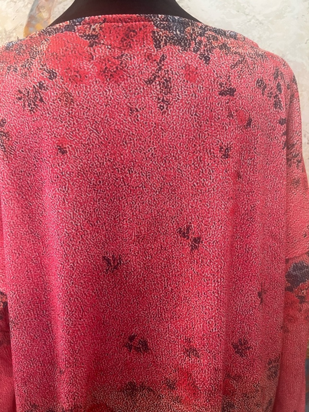 Pink Floral Dolman Sleeve Boho Top Medium Oversized Stretch Batwing Blouse - Picture 4 of 9